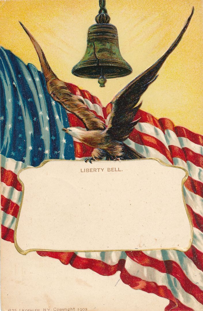 Liberty Bell, Flag and Eagle Patriotic Postcard - udb - 1906