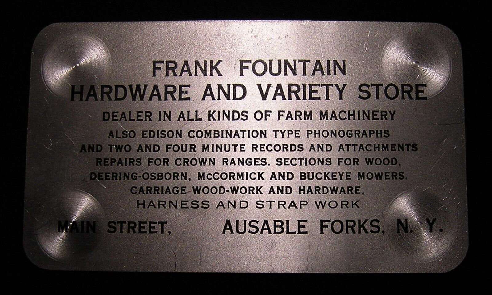 1913 FRANK FOUNTAIN HARDWARE VARIETY STORE ALUMINUM CALENDAR TRADE BUSINESS CARD