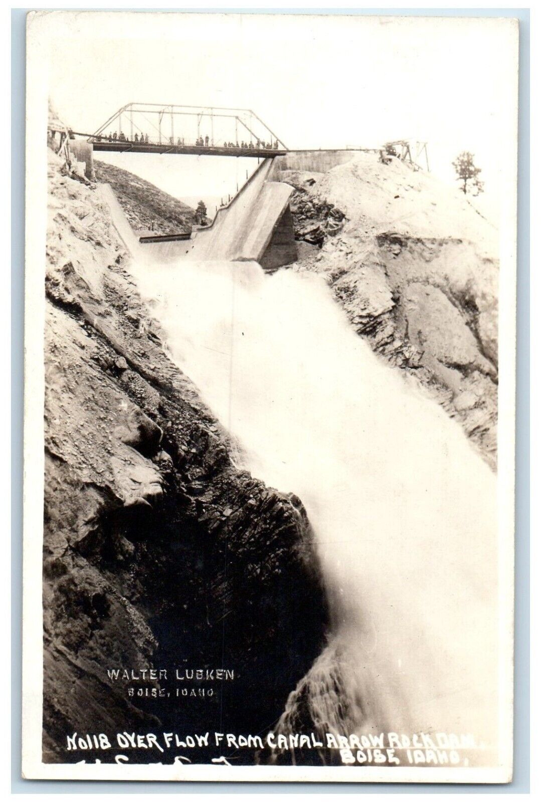 c1910's Over Flow From Canal Arrow Rock Dam Boise Idaho ID RPPC Photo Postcard