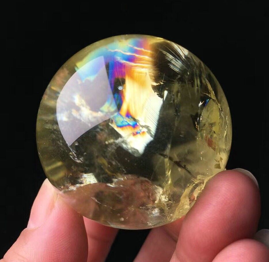 50mm Natural Brazil Lemon Citrine Crystal Sphere Rainbow Energy Healing Ball