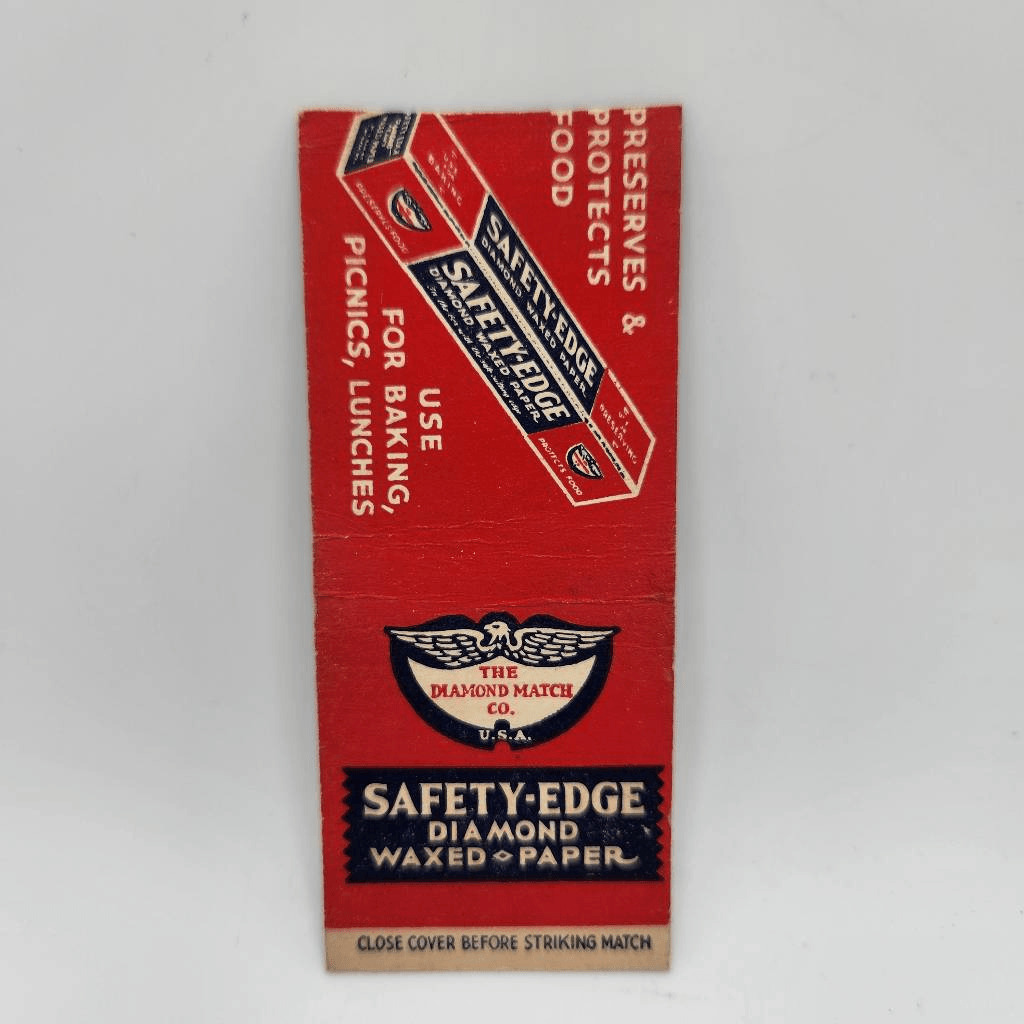 Vintage Matchcover The Diamond Match Co. Safety-Edge Diamond Wax Paper Bobtail