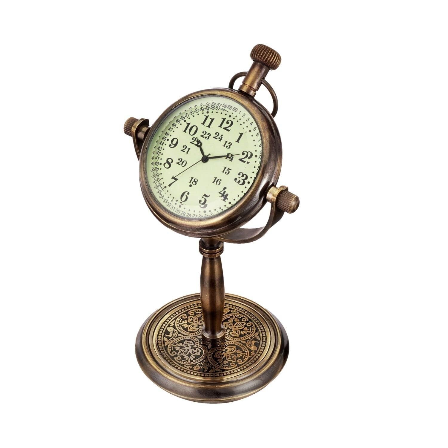 Handmade Nautical Brass Finish Desk Clock Quartz Movement Antique Table Clock