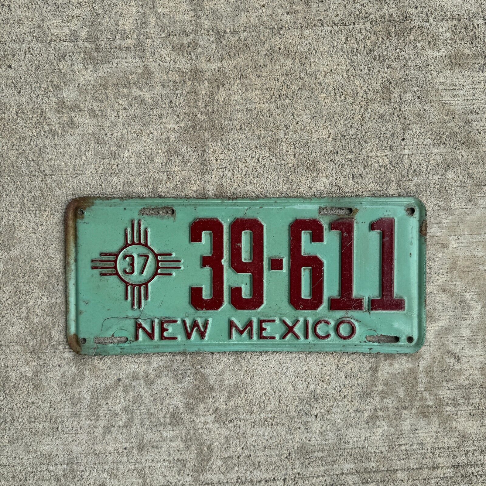 1937 New Mexico License Plate 39 611 YOM DMV Clear Ford Chevy Dodge Plymouth