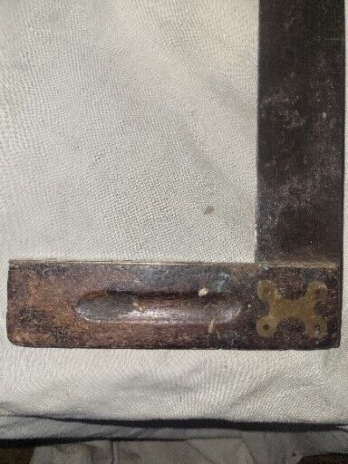 Antique 12in Stanley Carpenter\'s Try Square Tool Construction Wood Brass Steal 