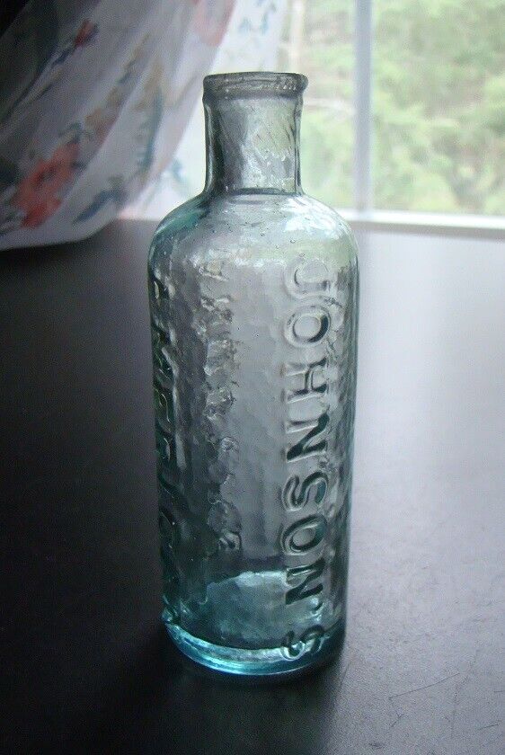 Antique Early Whittled JOHNSON'S AMERICAN ANODYNE LINIMENT Medicine Bottle