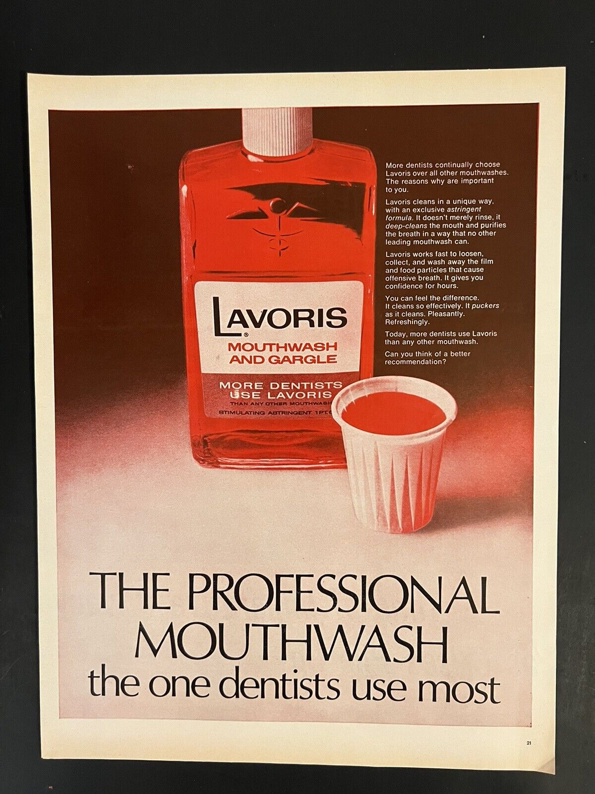 Lavoris Mouthwash 1967 Life Print Ad “Dentist Use Most”