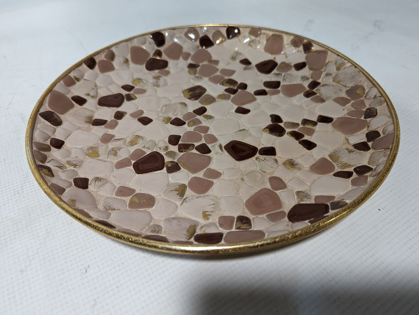 Antique 1960s Mosaic Round Dish, 12 inch diameter