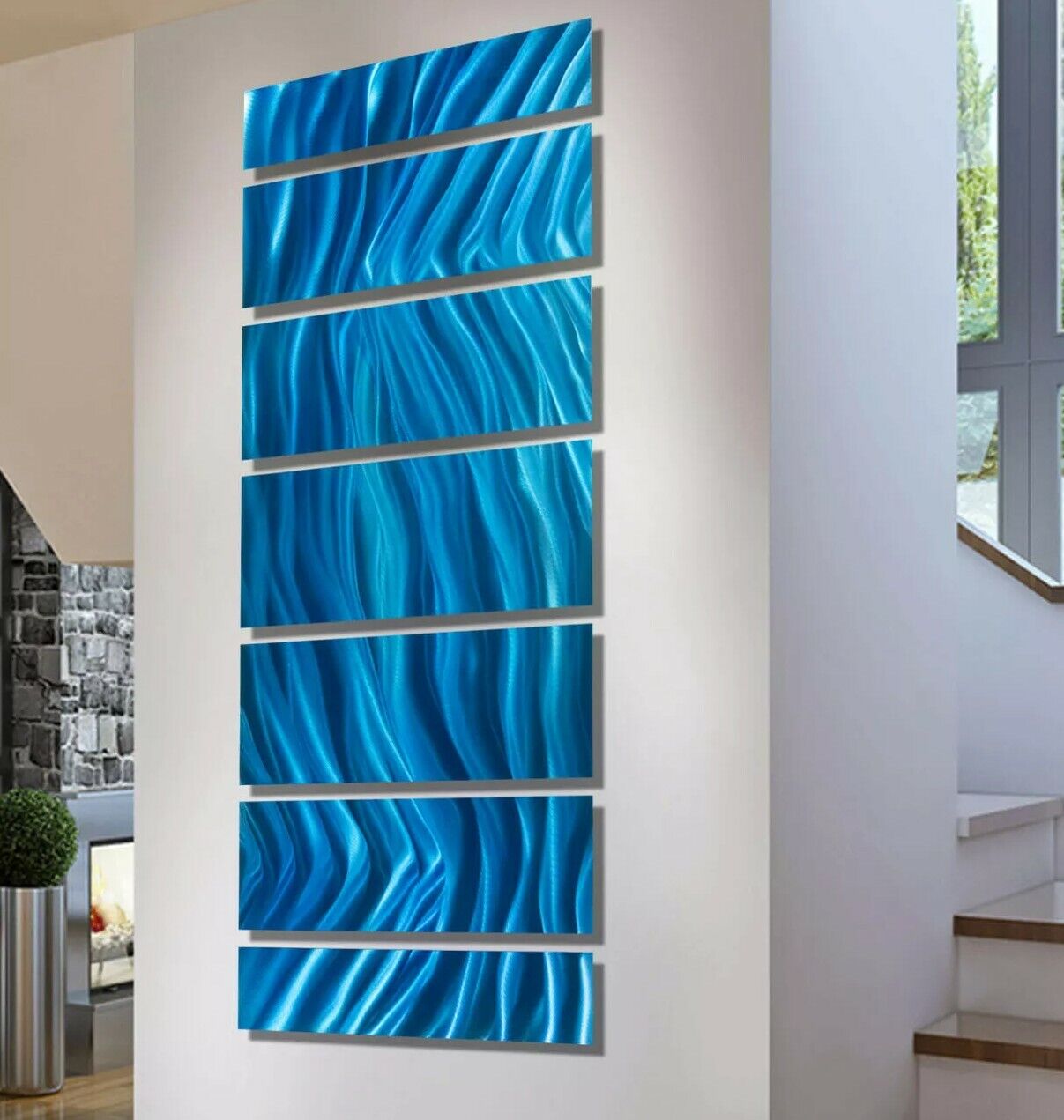 Modern Metal Wall Art Abstract Gorgeous Aqua Blue Painting Designer Jon Allen