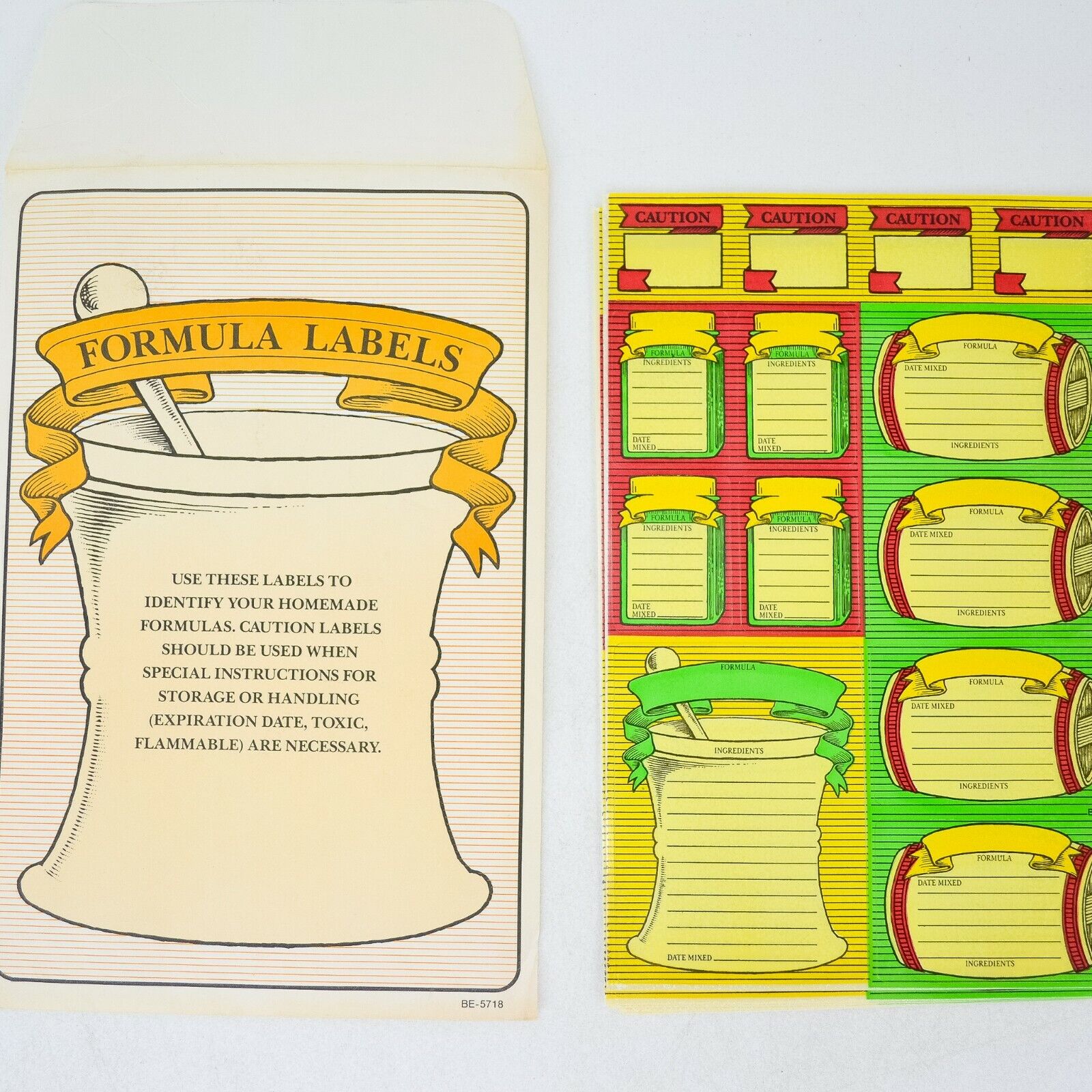 Charming Vintage Chemistry Labels, 5 Sheets of 13 Formula & Caution Labels
