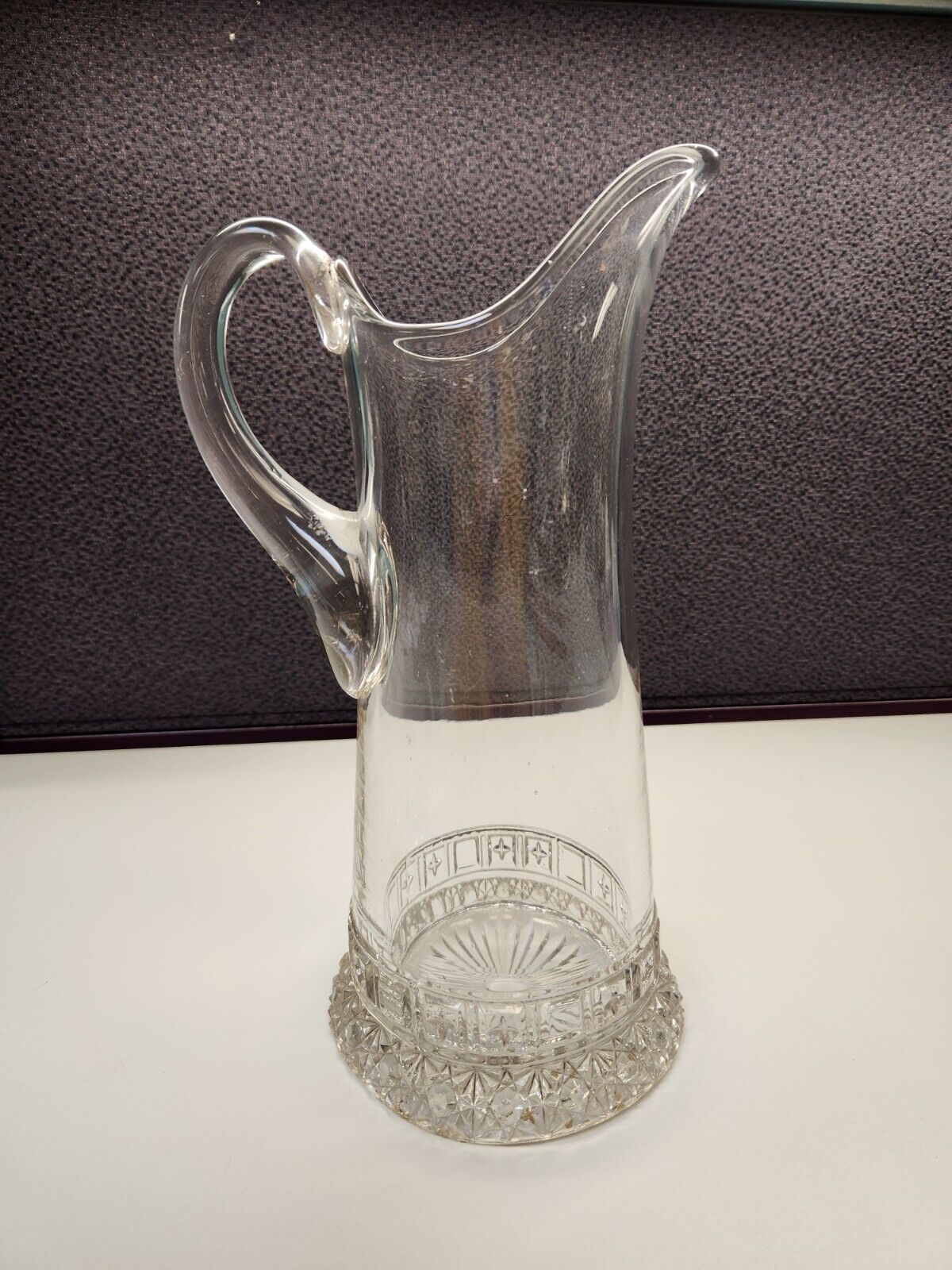 Antique Art Deco Pressed Glass Drink Water Juice Barware Service Jug Pitcher 