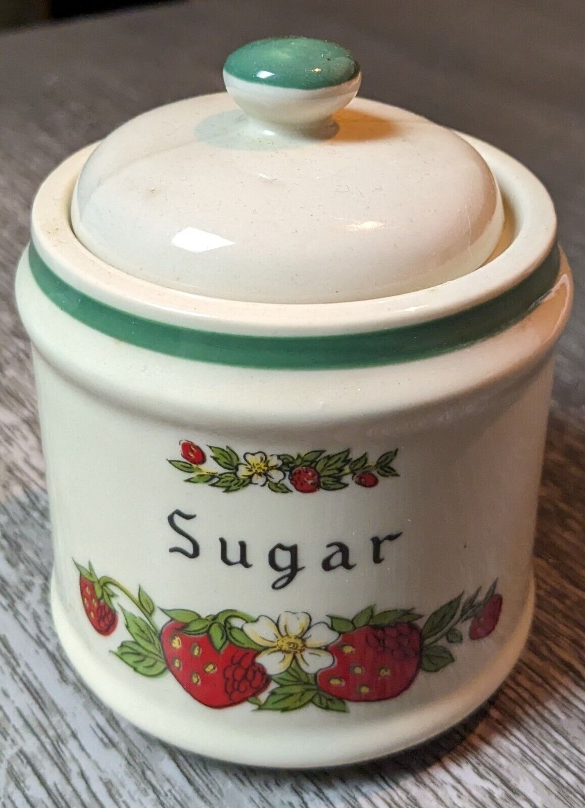 Vintage Ceramic Sugar Bowl  w Strawberry Pattern