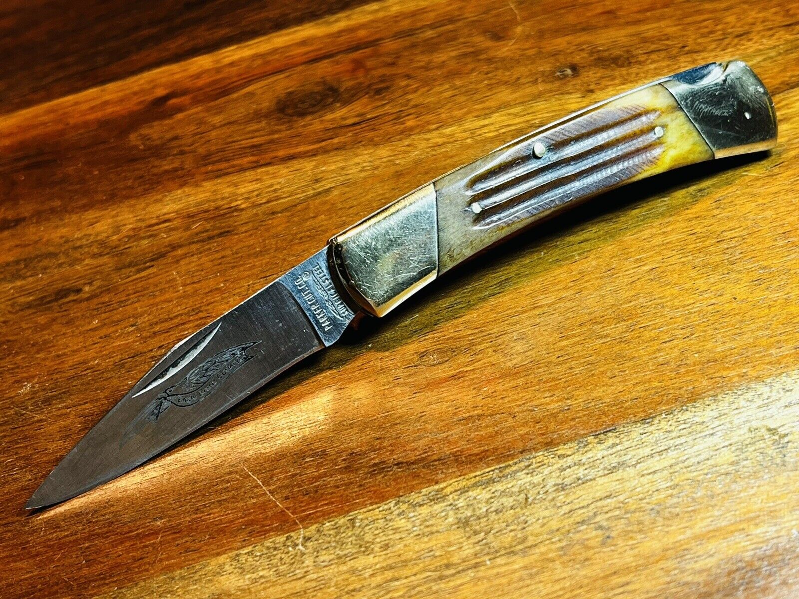 Parker Cut Co Knife Made In Japan Eagle Brand Lockback Grooved Bone Handles