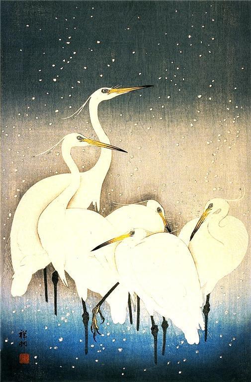 3 Japanese Woodblock Egret Bird Prints by Ohara Koson & Shoson Picture Posters