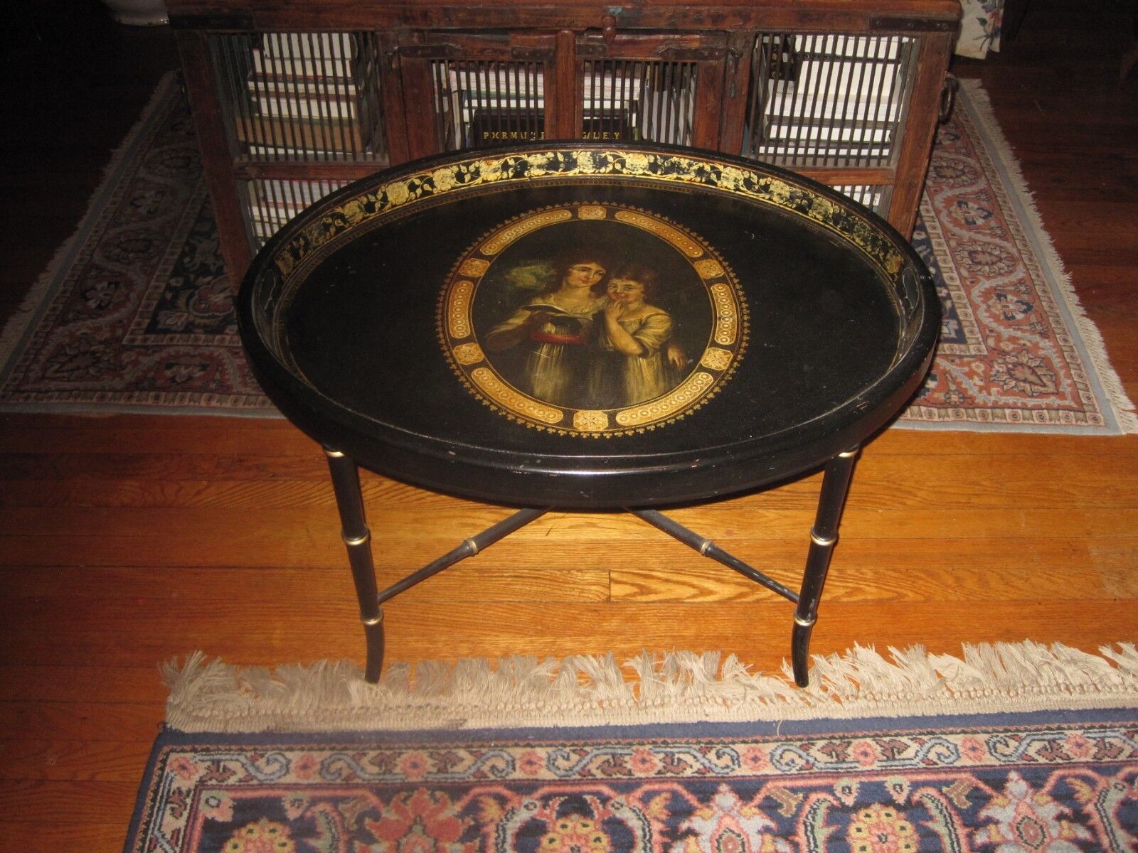 Antique Toleware Tray Table Georgian Hand Painted 