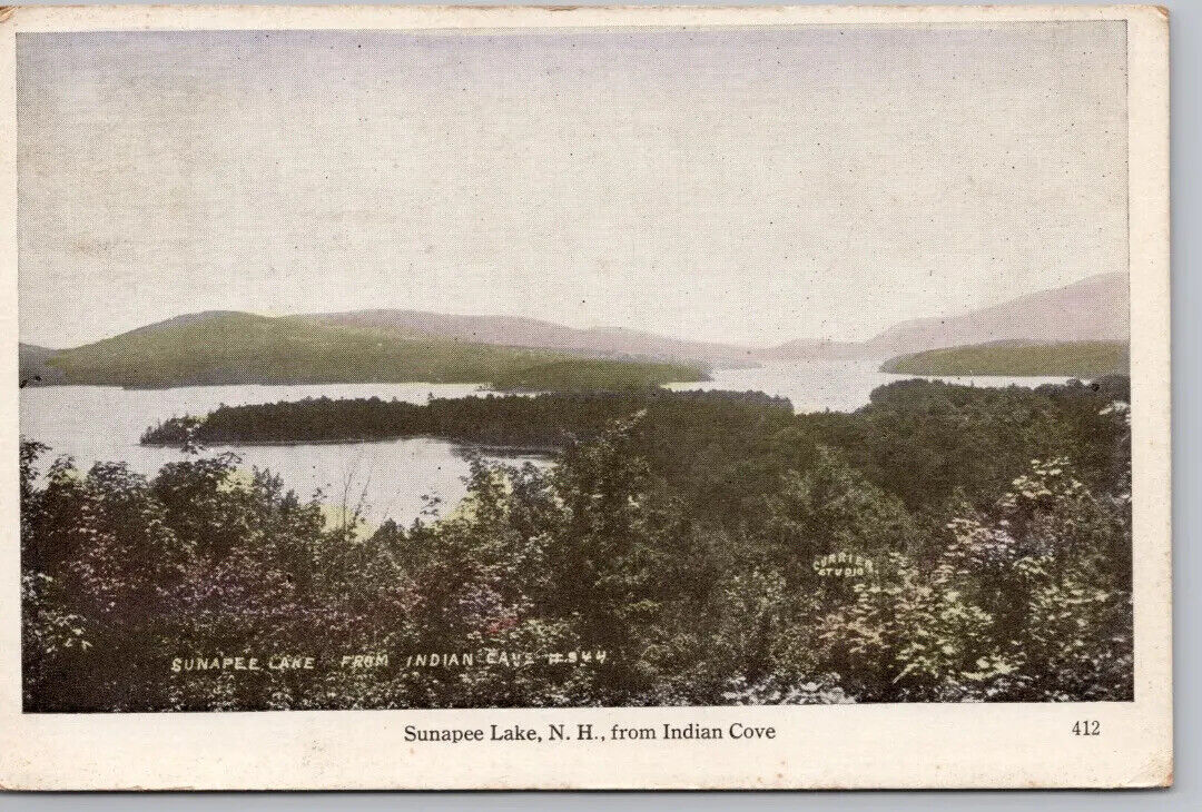 Postcard NH Sunapee Lake From Indian Cove Landscape Birdseye View New Hampshire