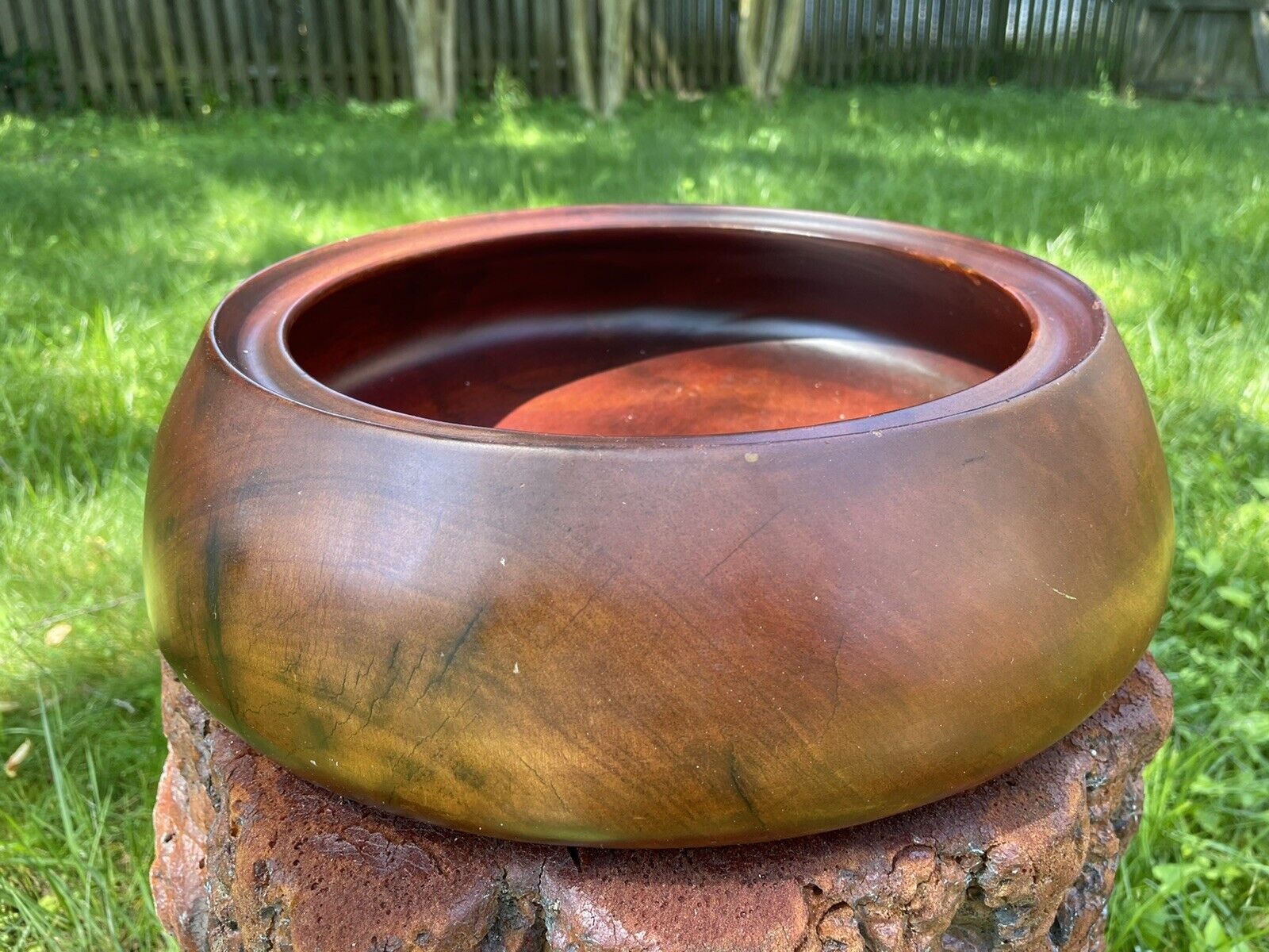 RARE: 1960s-Huge Bowl Hand Crafted from A Single Solid Wood-11.25”x13.75”x3.75”