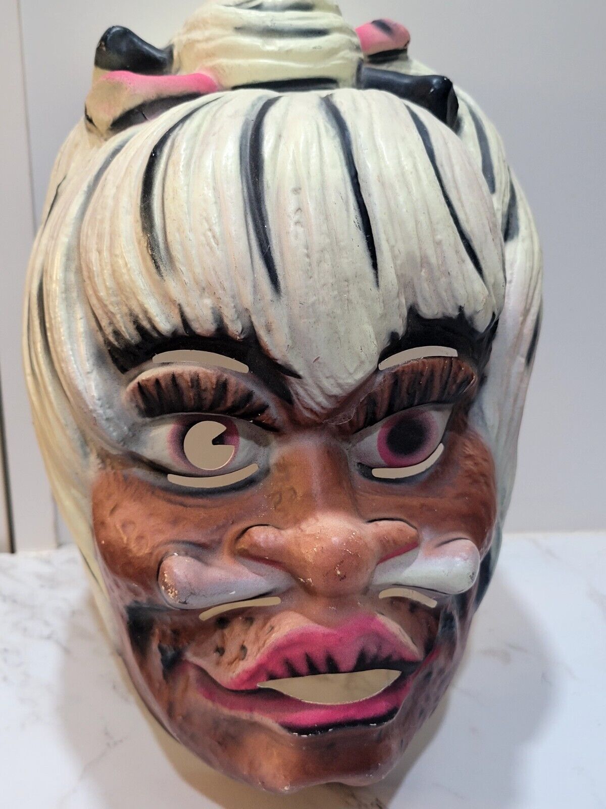 Vintage Tribal Halloween Mask Rare 1960s Bone In Nose Woman Mask Very HTF 
