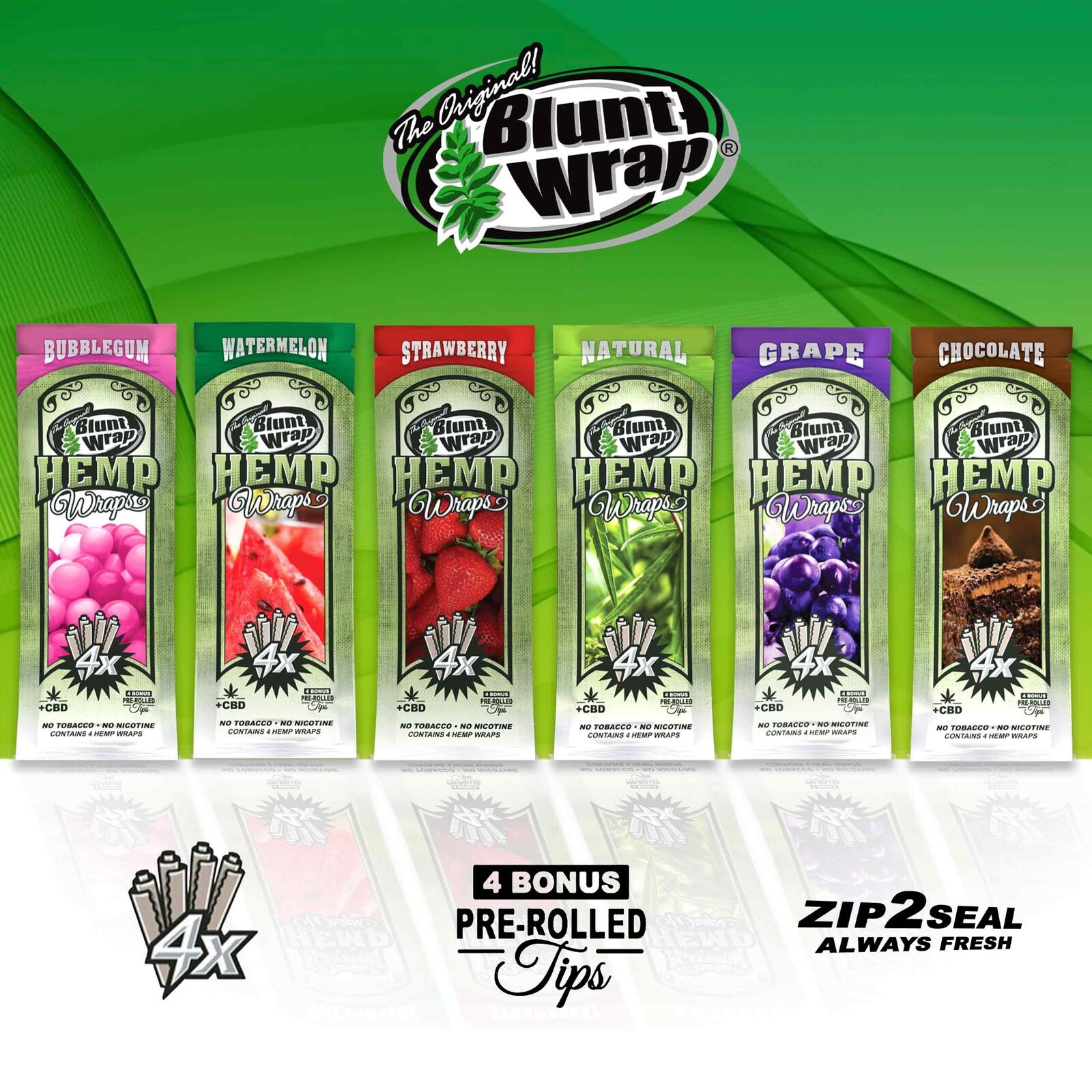 The Original B Wrap Rolling Papers Assorted Combo Pack 6 Packs (24 WRAPS + TIPS)