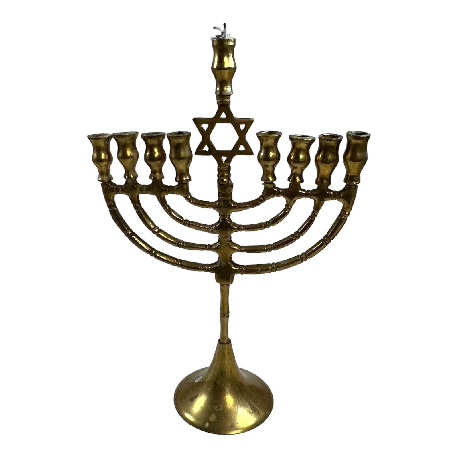 Vintage Brass Hanukkah 9 Branch Star of David Menorah Chanukah Candle Holder