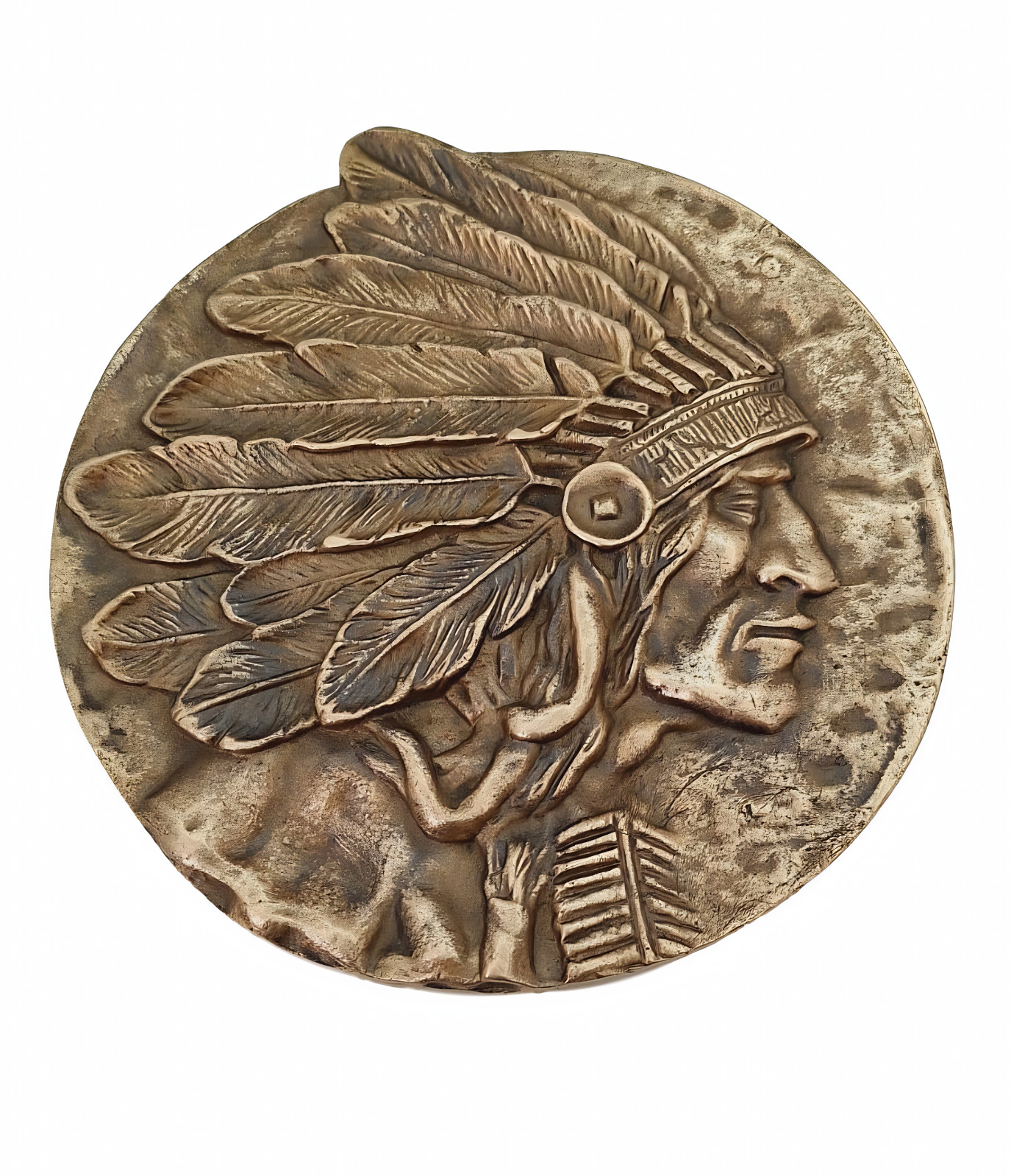 1905 SOLID BRONZE PLAQUE OF A NATIVE AMERICAN INDIAN ANTIQUE
