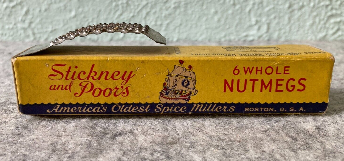 Antique Vintage Stickney and Poor\'s Nutmegs Box with File Grater Grinder Boston