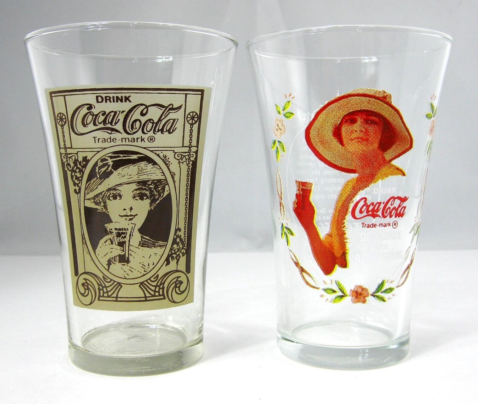 Coca Cola Magnificent Ladies Collectible Drinking Glasses, Large ,Two 2 Vintage