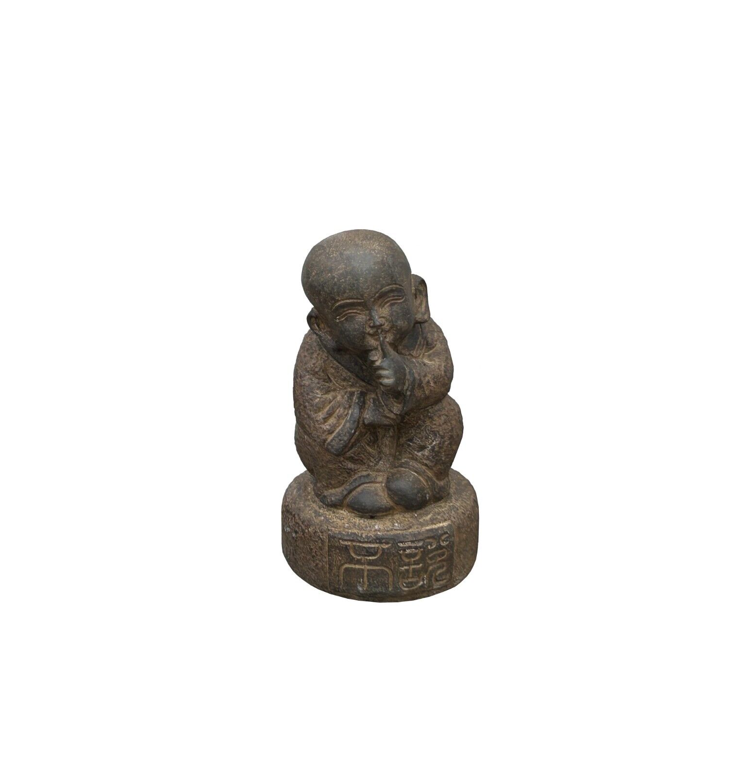 Oriental Gray Stone Little Lohon Monk Covering Mouth Statue ws3633
