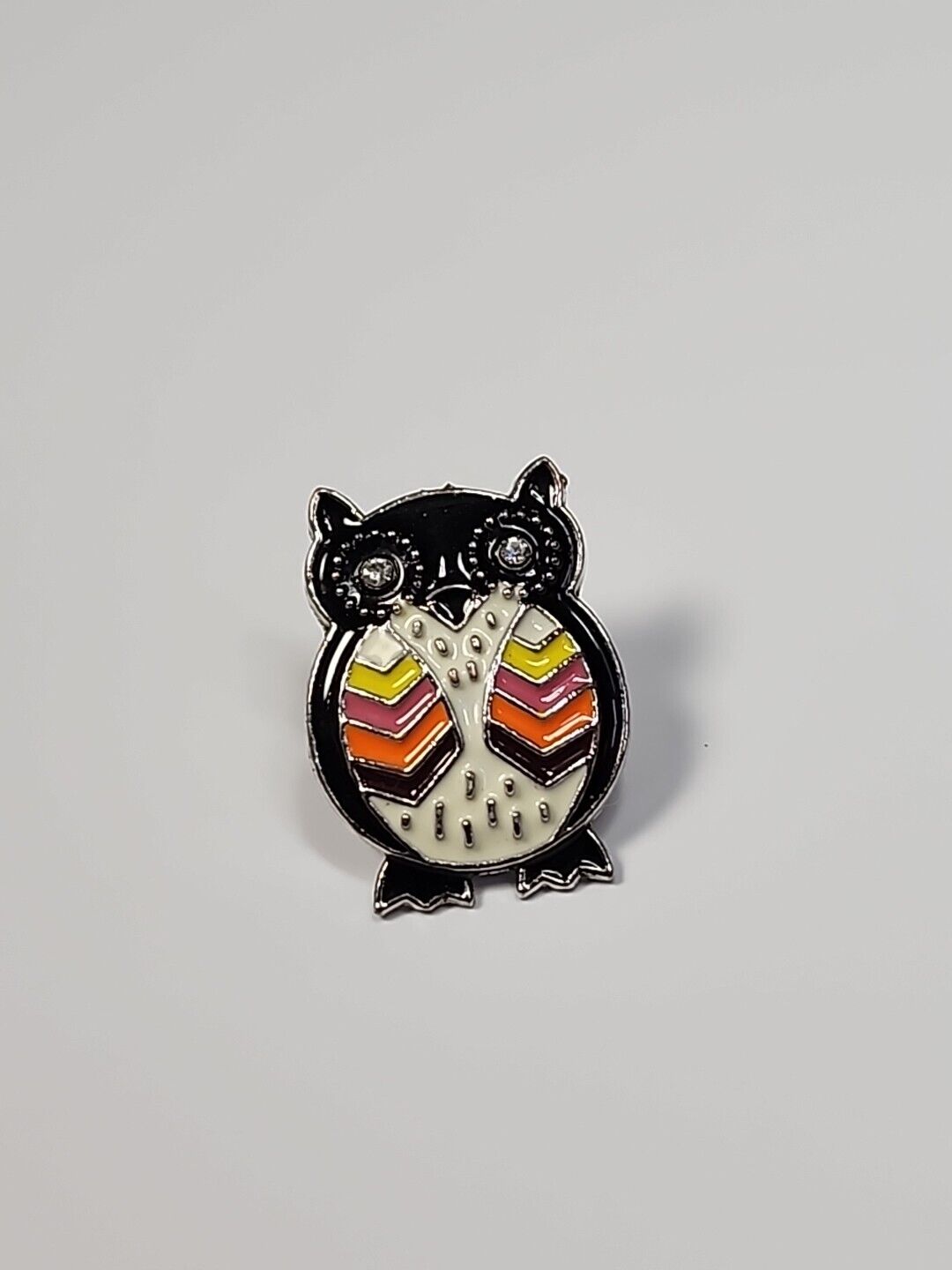 Owl Lapel Pin Black & White Zigzag Design 