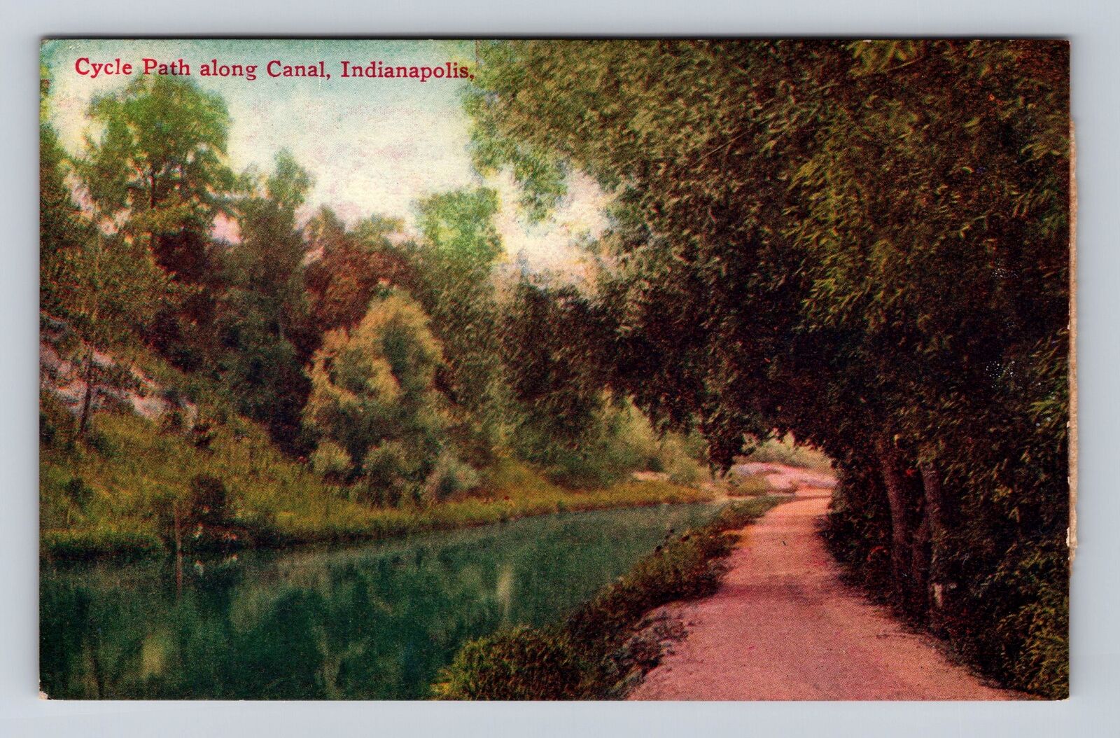 Indianapolis IN-Indiana, Cycle Path along Canal, Antique Vintage Postcard