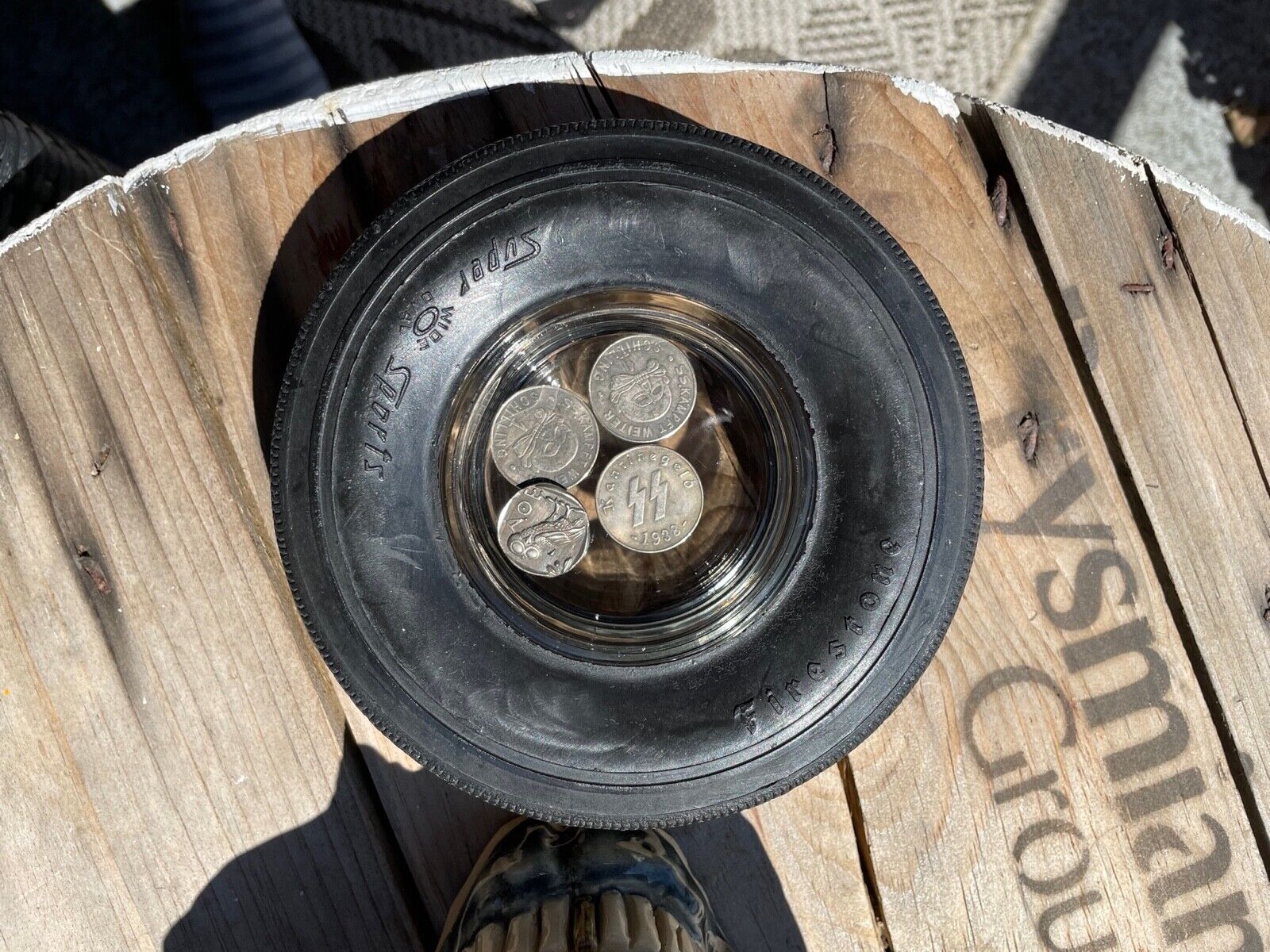 FireStone tire ashtray / Coin tray. Rare Wide Oval Super Sports model