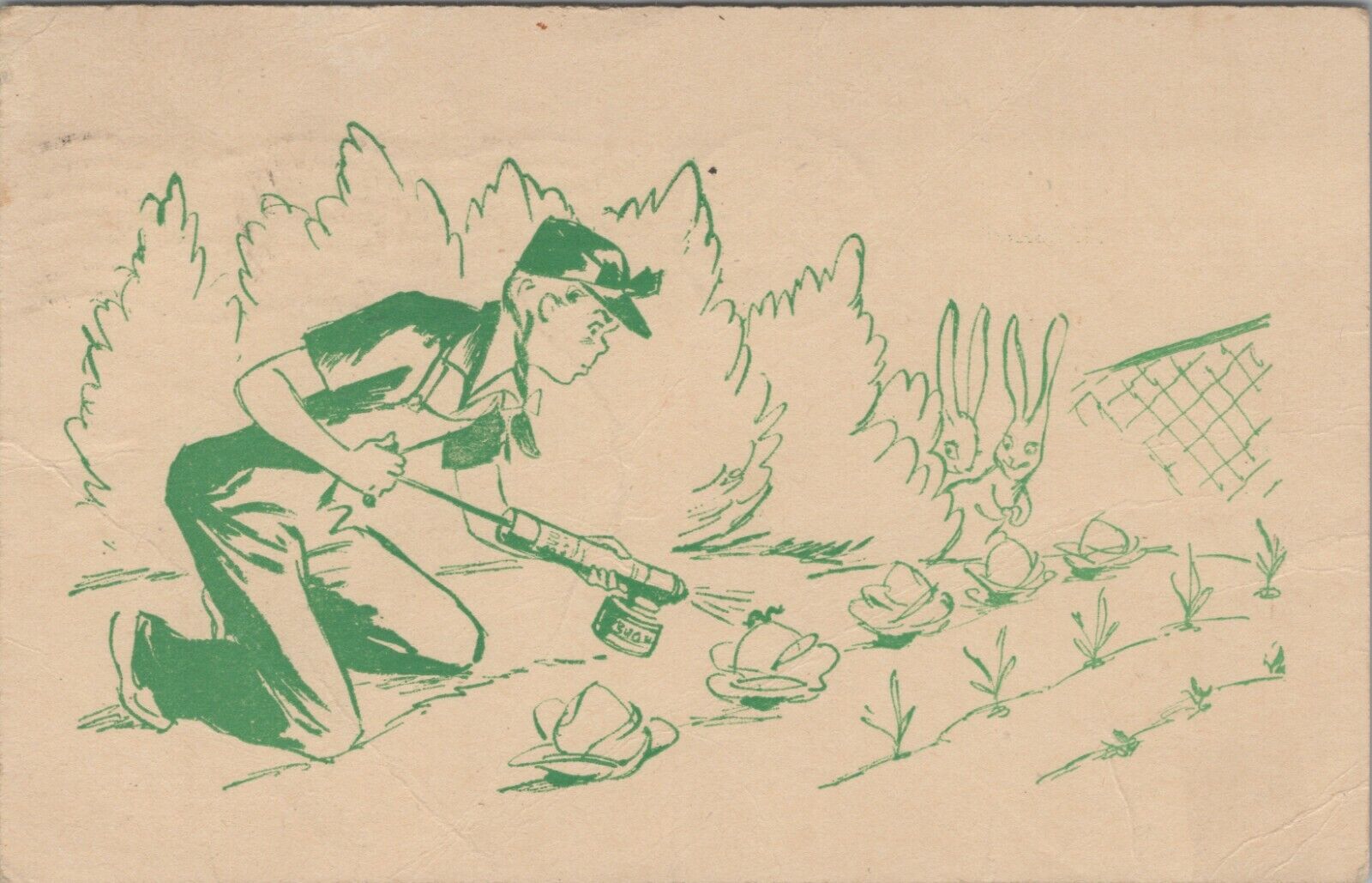 Canby Oregon Girl Scout camp girl lettuce rabbits postmark c1940s postcard A340