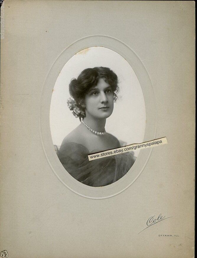 Antique Matted Photo-Ottawa, Illinois-Pretty lady, Netting Drape MERS Family