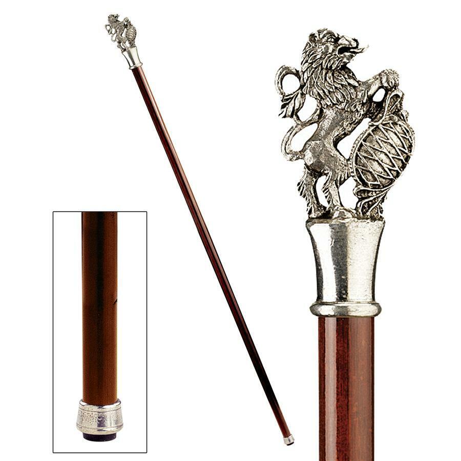 Collectible Italian Pewter Majestic Lion Handle Gentleman\'s Walking Stick Cane