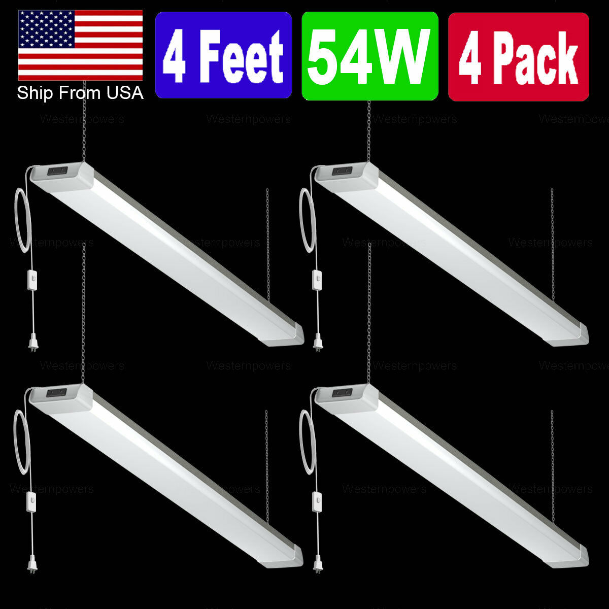 Westernpowers 4 Pack 54W LED Shop Light Garage Workbench Ceiling Lamp Linkable
