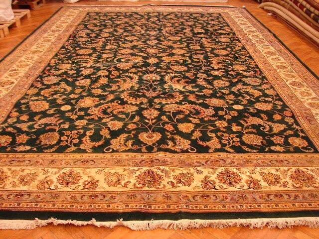 12X18 EMERALD GREEN HAND KNOTTED in Pakistani FINE RUG PIX-12990