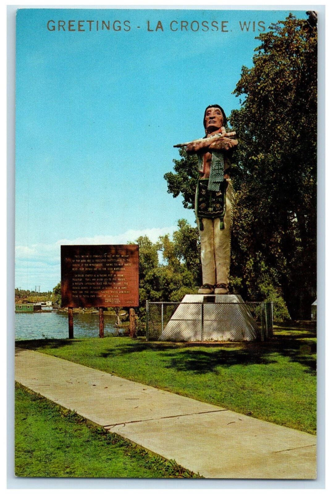 c1960's Hiawatha Indian Monument Greetings - La Crosse Wisconsin WI Postcard