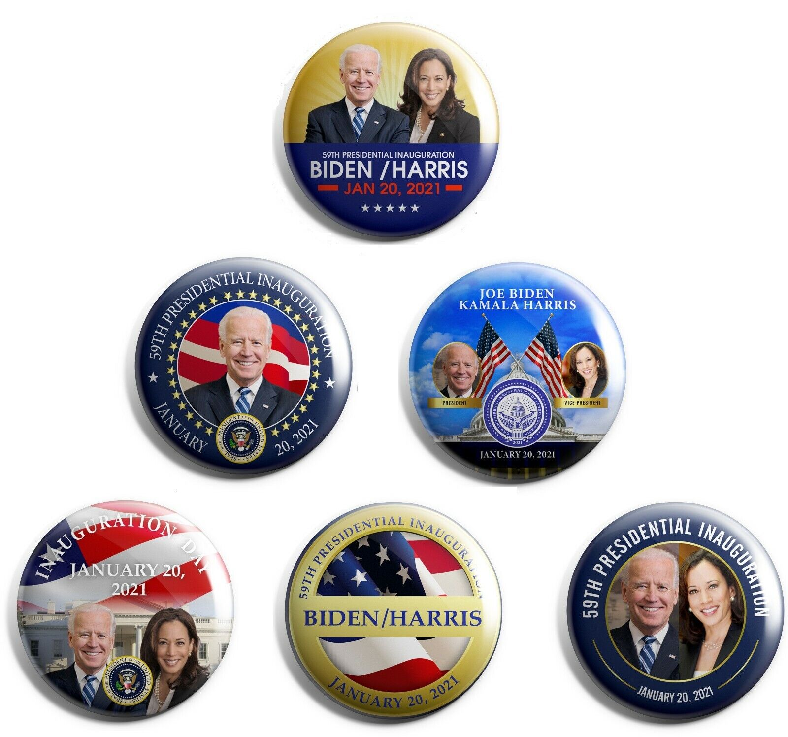 Joe Biden / Kamala Harris Inauguration Buttons set of 6 (INAUG-ALL)	
