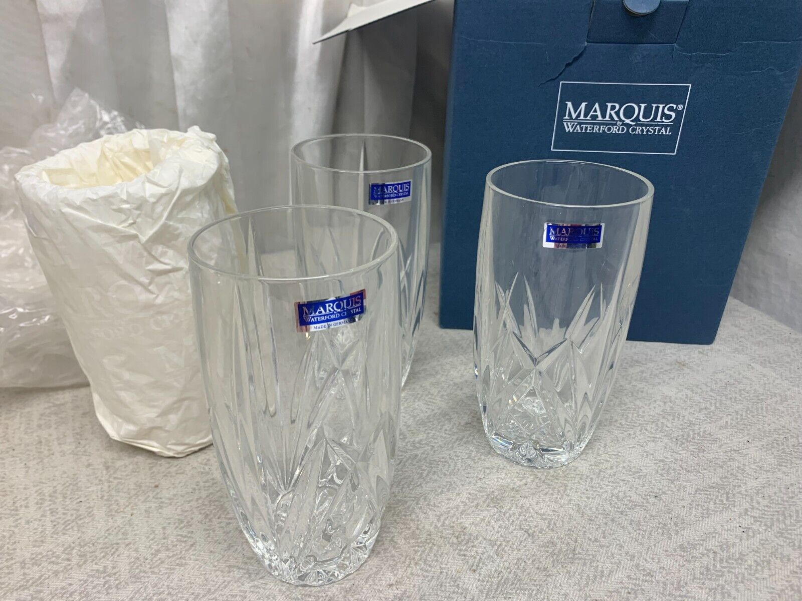 New Waterford Marquis 4 Pack Vintage Brookside Oversized Hiball Glass Germany