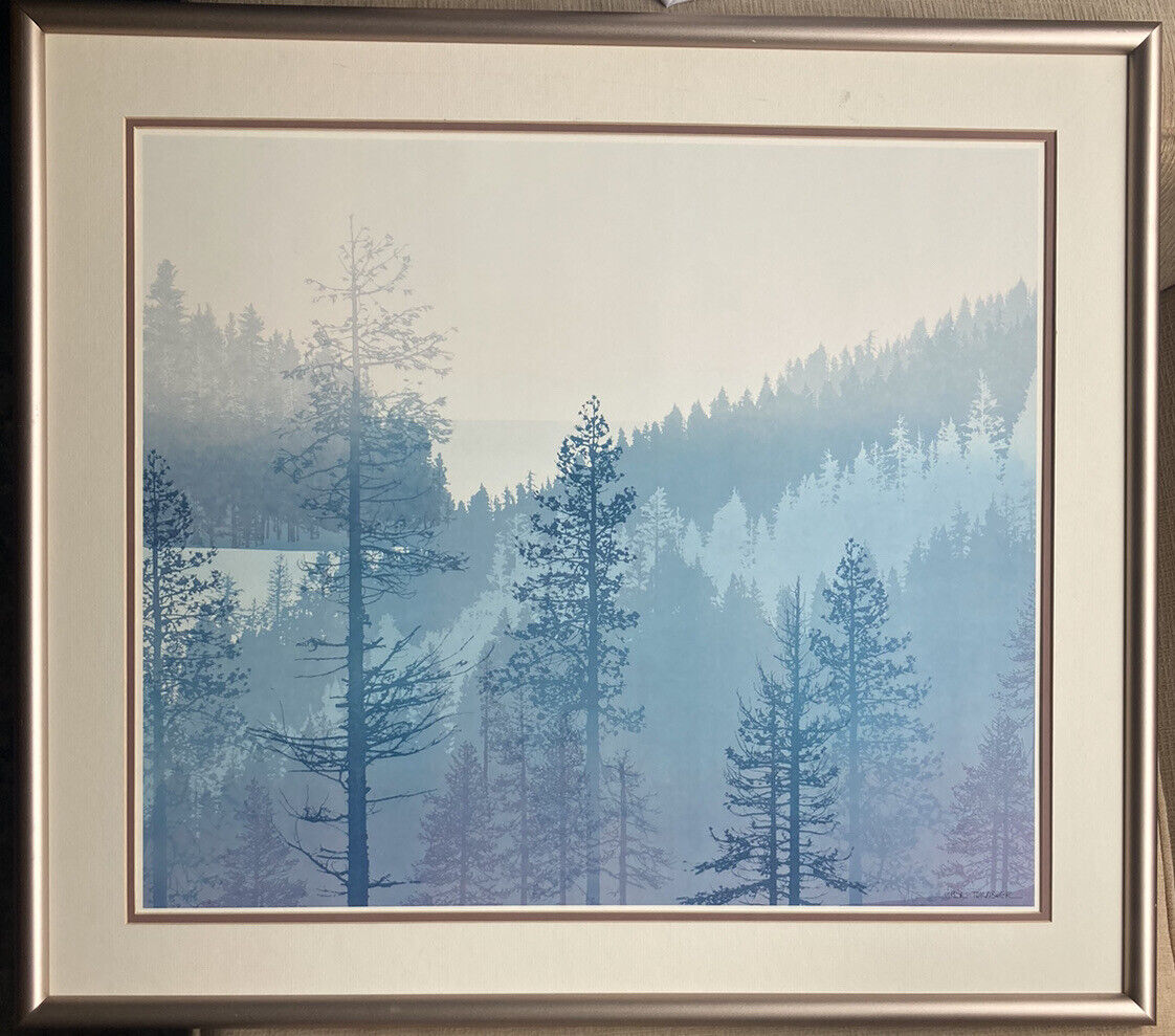 Vintage Virgil Thrasher Serigraph Framed Matted Art Print Lake Mountains Trees