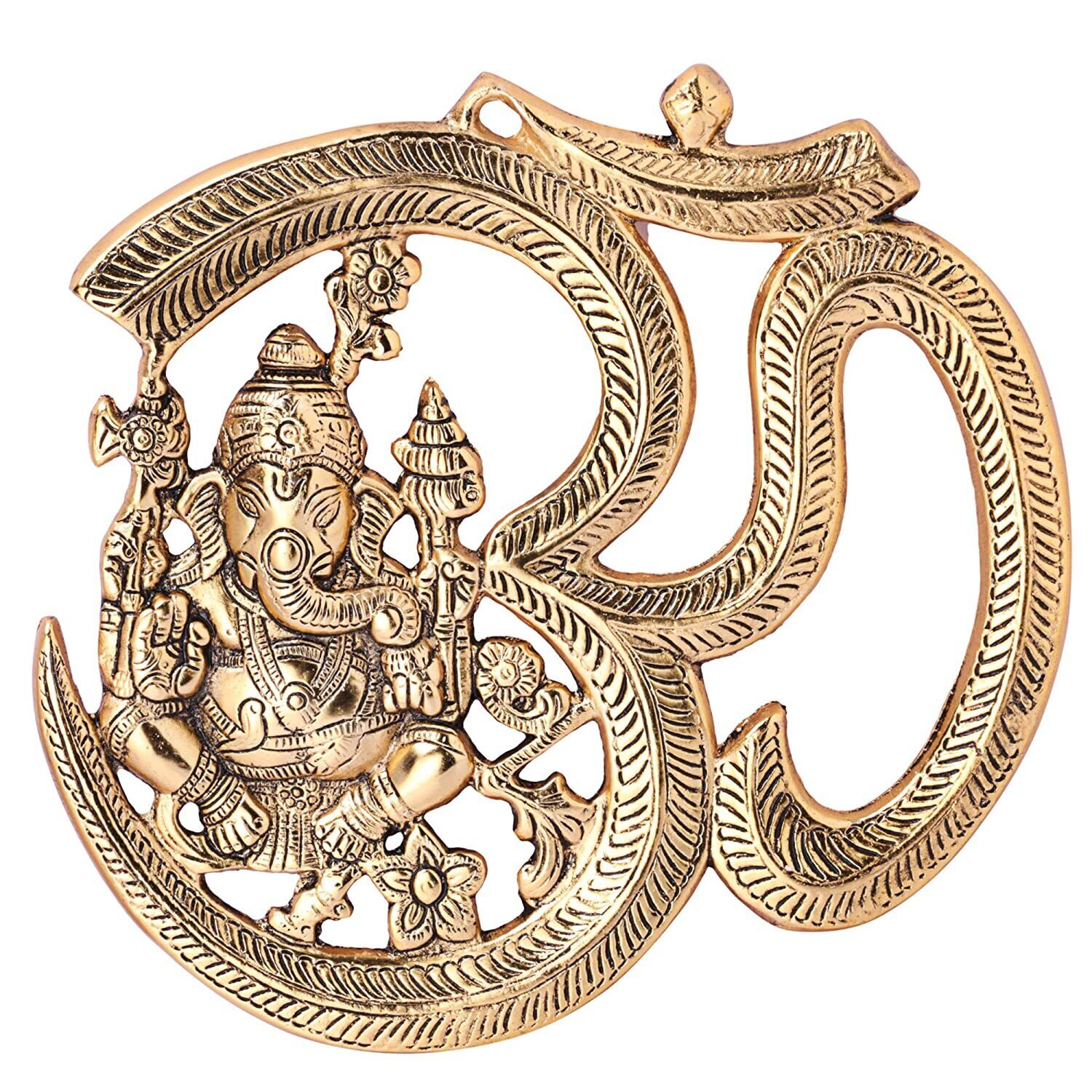 Metal Decorative Hanging in Gold Finish Ganesh Om 1 Pcs