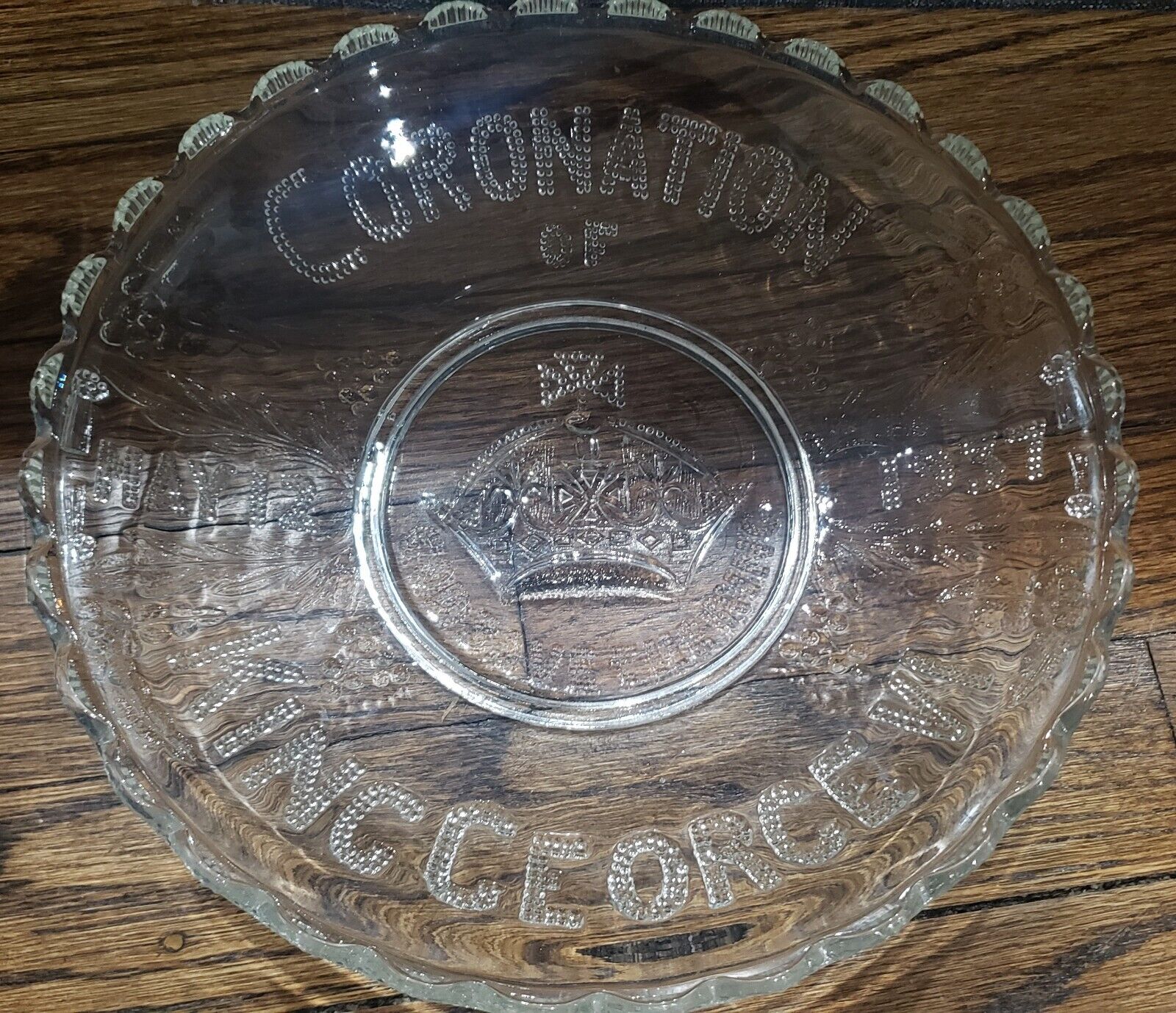 Vintage King George V1 Coronation Glass Serving/ Cake Plate 1937 ~11”wide
