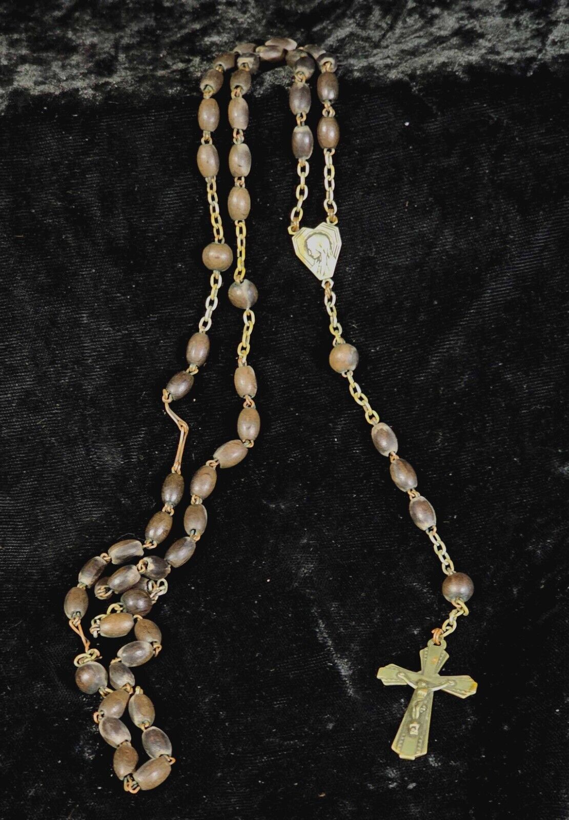 Antique WWI / WWII Military Combat Soldier Catholic Pull Chain Rosary Crucifix