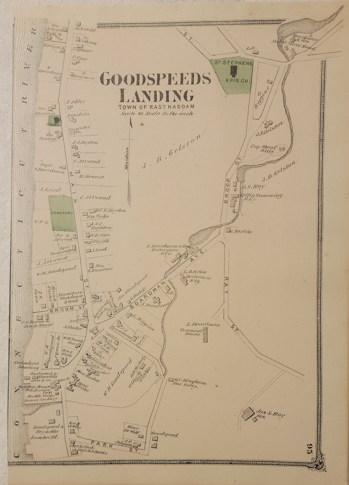 GOODSPEED\'S LANDING  CT VINTAGE 1874 BEER\'S MAP WITH PROPERTY OWNER\'S NAMES