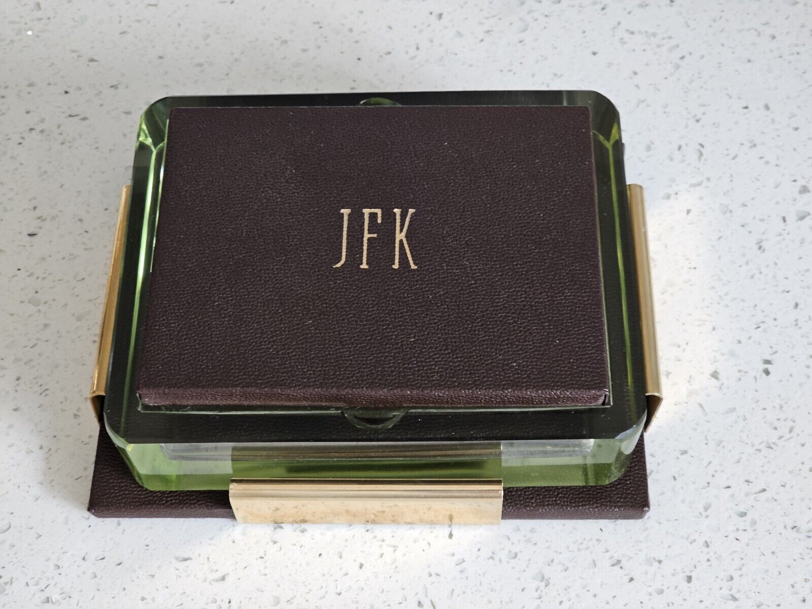 Mid Century Modern  Paperweight -  Card Box - Pen Holder Marked JFK Rare 