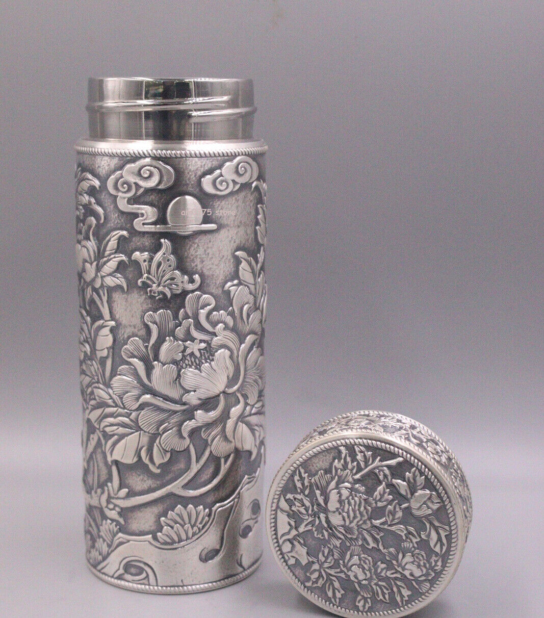 999 Pure Silver Peony Water Cup Fine Silver Inner Container Vacuum Cup /140ML 