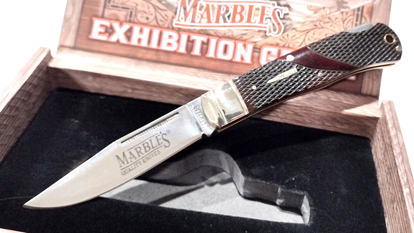 Marbles Brown Checkered Bone Handles Nickel Silver Lockback Folding Pocket Knife