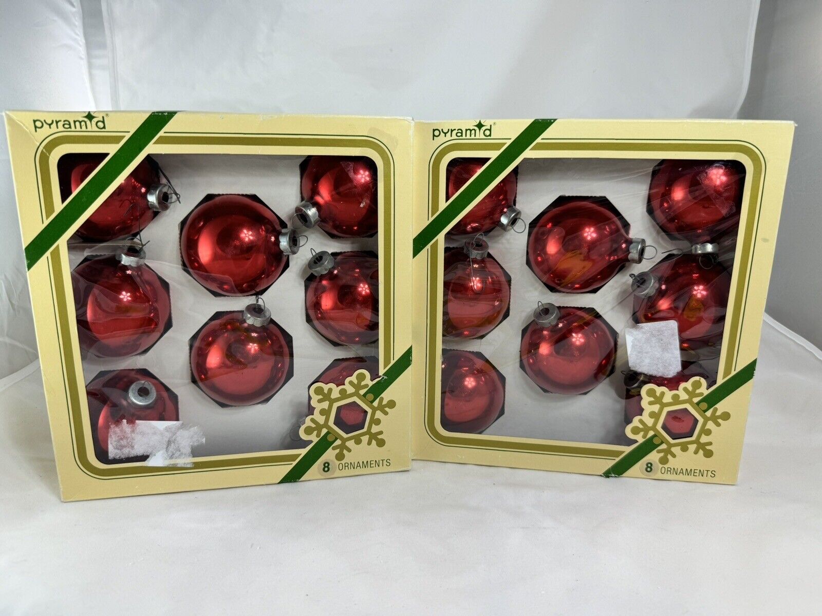 Vintage Pyramid Christmas Ornaments 16 Red Mercury Glass In Original Boxes