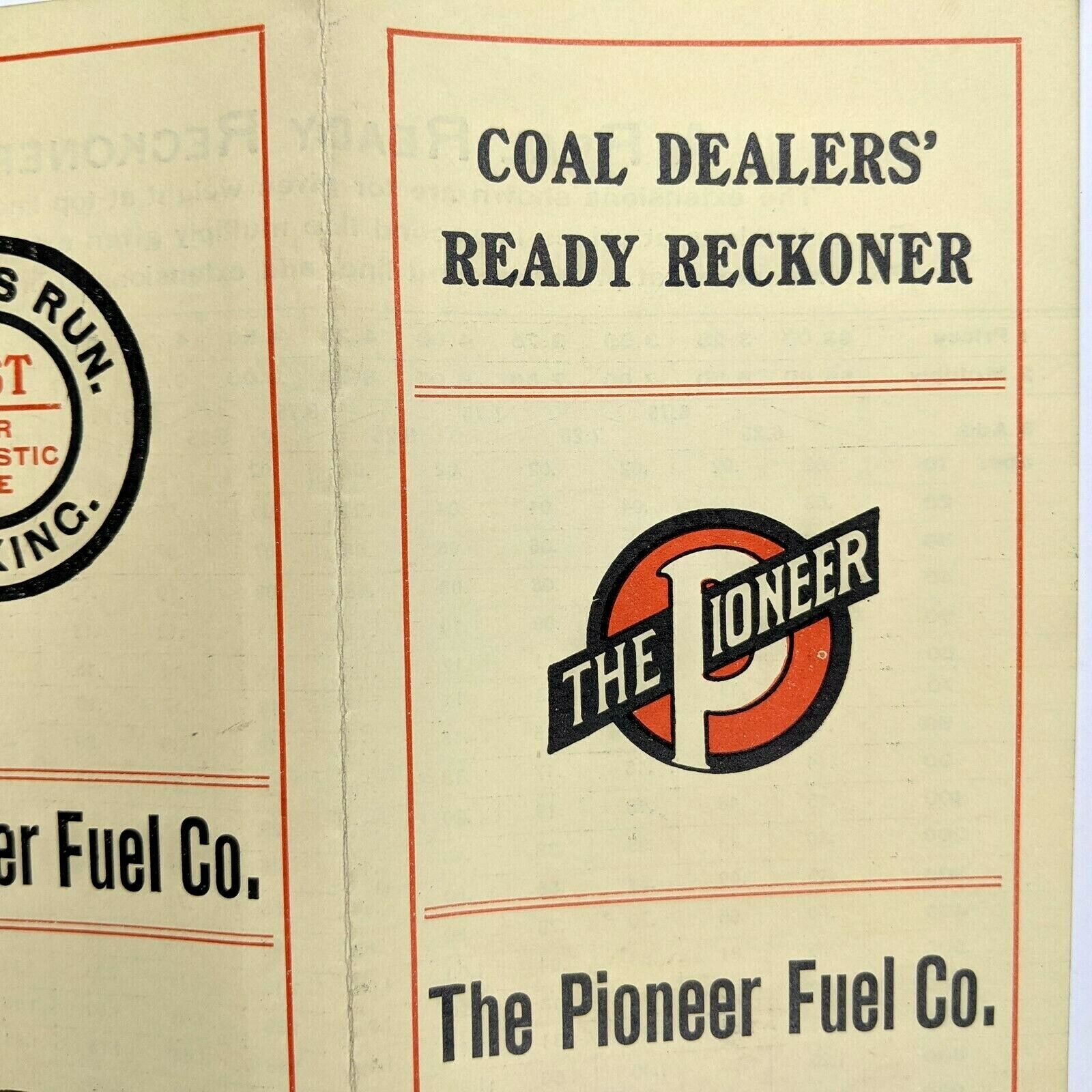 c1930s The Pioneer Fuel Co Coal Dealers' Ready Reckoner Prices Brochure Vtg 2H