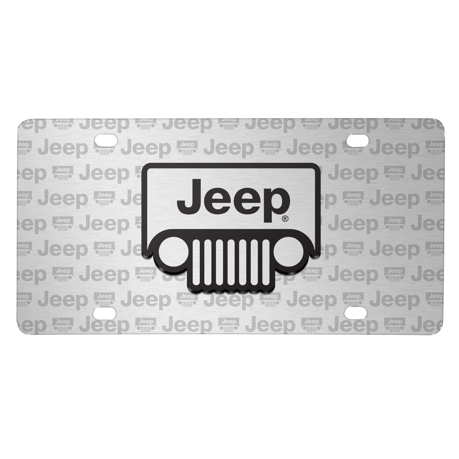 Jeep Grill 3D Logo on Logo Pattern Brushed Aluminum License Plate