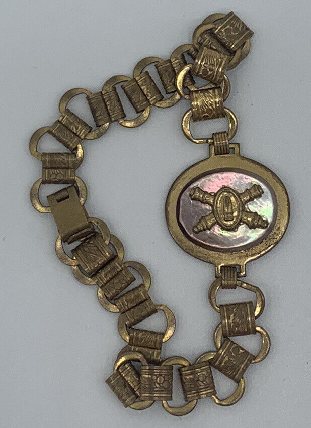 Original WWII US Army Coastal Artillery Corps Brass Bracelet w/ Mother of Pearl